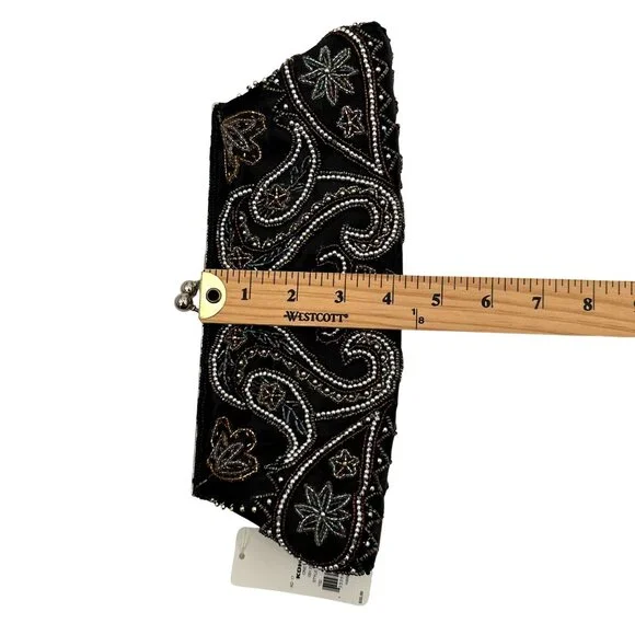 NWT Apt. 9 Black Beaded Evening Handbag Decorative Strap & Snap Closure - Picture 6 of 10